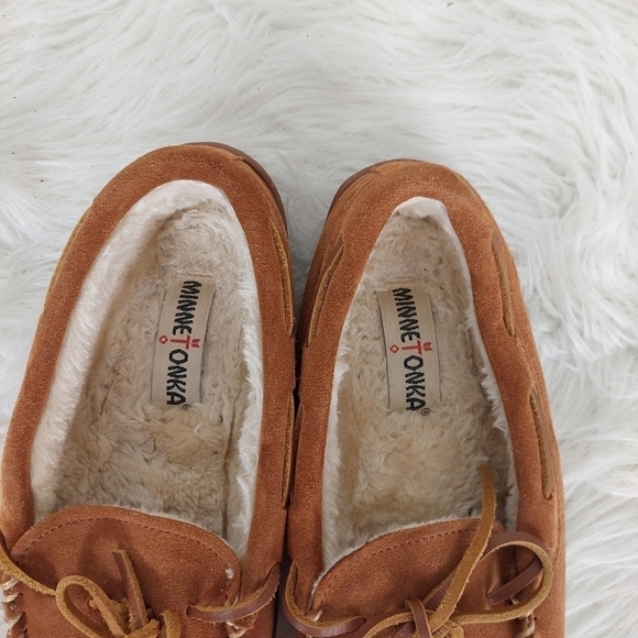 Minnetonka Brown Suede Moccasin Slipper Womens Sz 8 Rubber Sole Shoe 3502 - Picture 4 of 10
